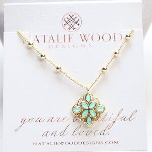 Natalie Wood Designs Gold Tone Bloom Necklace in Aqua $65 New
